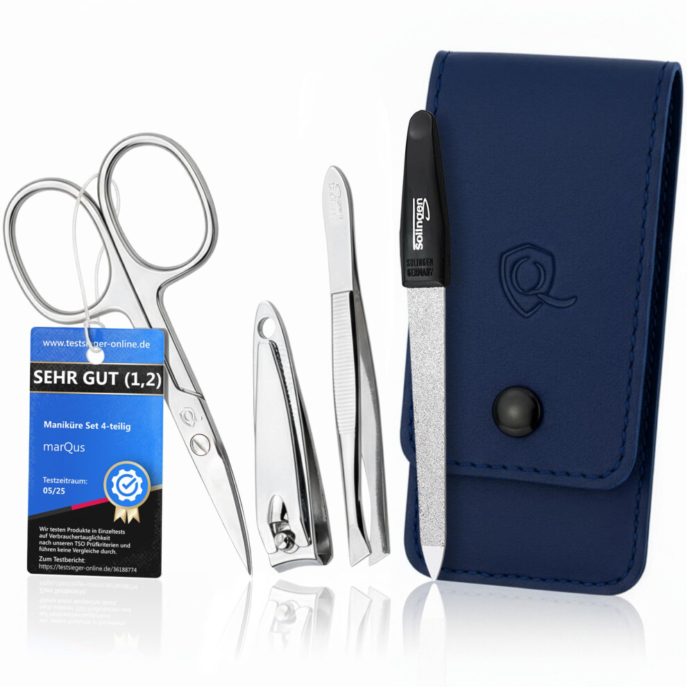 Marqus Solingen Manicure Set For Women And Men - 4-Piece Nail Kit, Comprising Sharp Scissors, Tweezers, Nailclippers, And Sapphire Nailfile - Ideal For