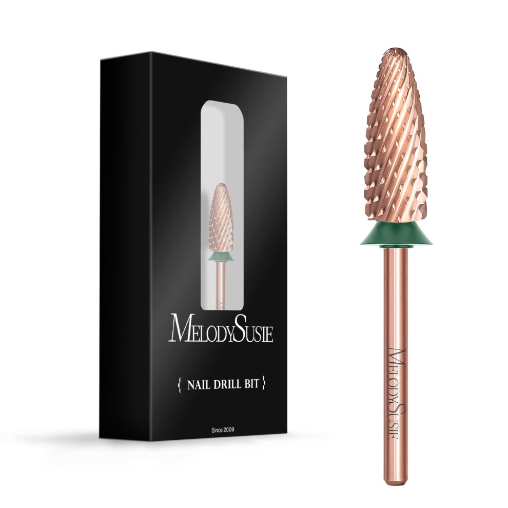 Melodysusie Gold Long Flame Nail Drill Bits, 3/32'' Carbide Tungsten Bits, Suitable For Manicure Pedicure Cuticle Gel Polishing, Beginners Bits, Rose
