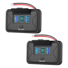 Lot de 2 Prises Murales 78 W à 4 USB 12 V, avec Deux Chargeurs PD 36 W et Deux Chargeurs QC3.0 18 W et Interrupteur à Bouton-Poussoir