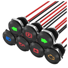 7 Stück 12 mm Metall-Kontrollleuchten, Wasserdichte LED-Pilotleuchten für Auto und Motorrad, Warnleuchten für Armaturenbrett, 12 V/24 V