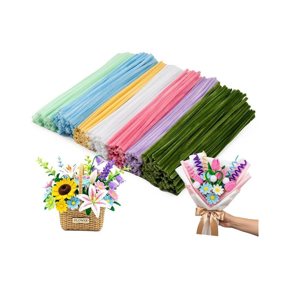 700Pcs Pipe Cleaners Flower Kit 7 Colors Pipe Cleaners Flowers Kit Macaron Pastel Pipe Cleaner For Art Projects 4711520232128