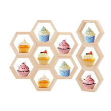 Alzata per Cupcake Esagonale A Nido D'Ape da 12 Pezzi, Alzata per Cupcake In Legno per Baby Shower e Feste di Compleanno per Bambini/Ragazze