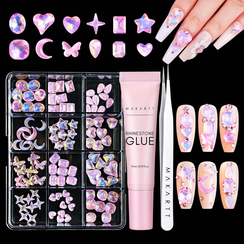 Makartt Nail Rhinestone Glue Gel Kit - Strong Glue With Rhinestone, Gem & 3D Nail Charms