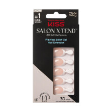 KISS Salon X-tend Glue On Decorated Nails, Nonsense, Light White, Short Size, Almond Shape, 34 Ct.