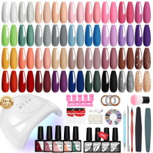 VANREESA 60 PCS Gel Nail Kit with 48W U V Lamp 36 Colours All Seasons Gel Nail Polish Set with Lamp Starter Kit Pink Red Brown Gels Polish Set with