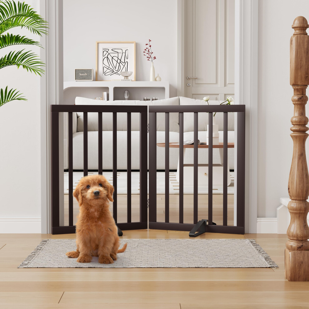 Semiocthome Bamboo Freestanding Dog Gates For Doorways, 2-Panel Indoor Puppy Gates For The House With 2 Metal Stands, 60Cm(H) Folding Pet Gate For