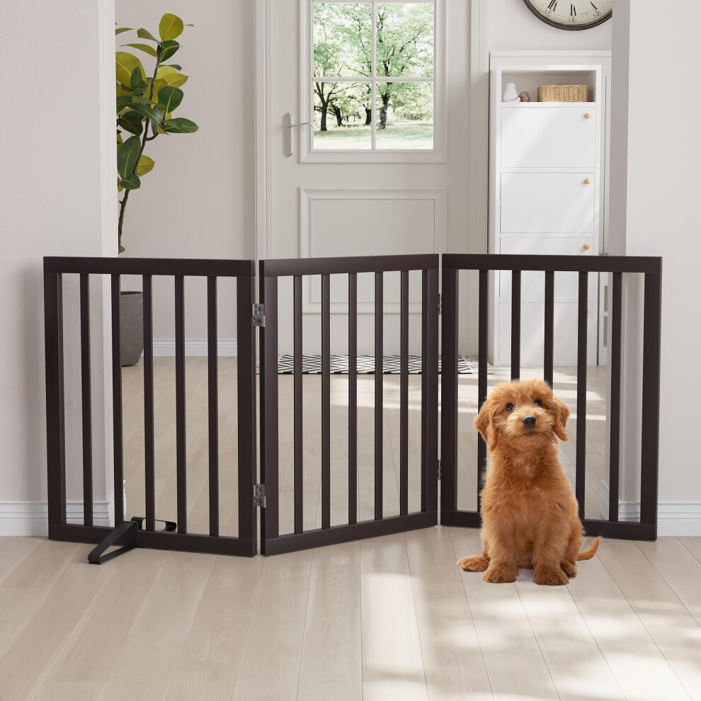 Semiocthome Dog Gates And Barriers Indoor, 3-Panel Freestanding Puppy Gates For The House With 2 Metal Stands, 60Cm (H) Folding Pet Gate For Stairs,