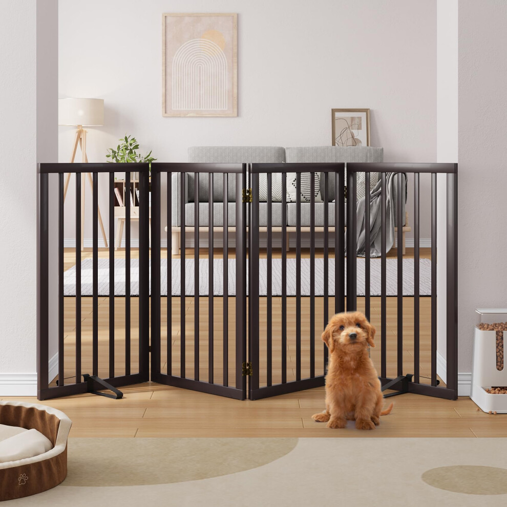 Semiocthome Bamboo Freestanding Dog Gates For Doorways,Extra Wide 4-Panel Pet Barrier With 2 Metal Stands,82Cm(H) Foldable Indoor Wooden Dog Gate For
