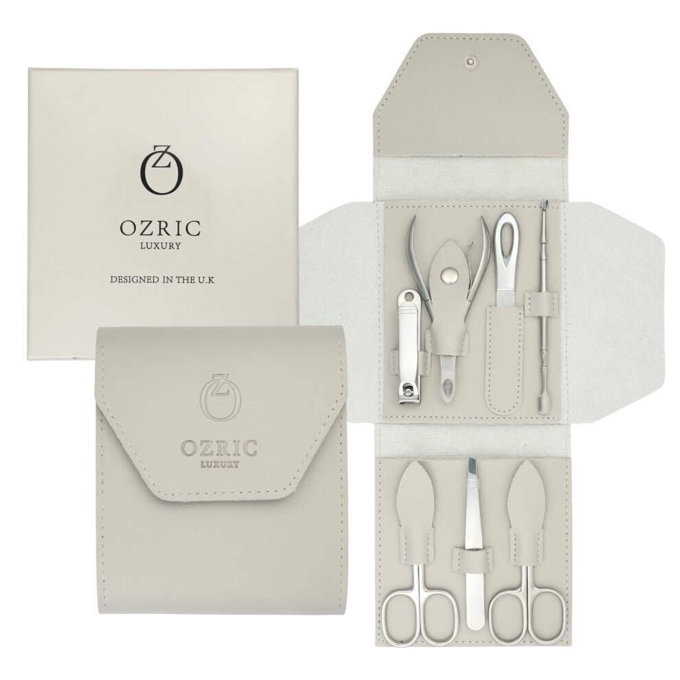 Ozric Luxury Ozric Manicure Set -7 Pcs Stainless Steel Pedicure & Nail Care Kit With Nail Clipper, File, Tweezer, Cuticle Nipper, Scissors & Cleaner- Grooming Kit