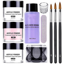 Acrylic Nail Kit - Nail Kit Acrylic Set - 3 Colors, Nail Art Brush, Forms, Glass Cup, File - Nails Extension Kit for Beginners - Quick Gel Extensions