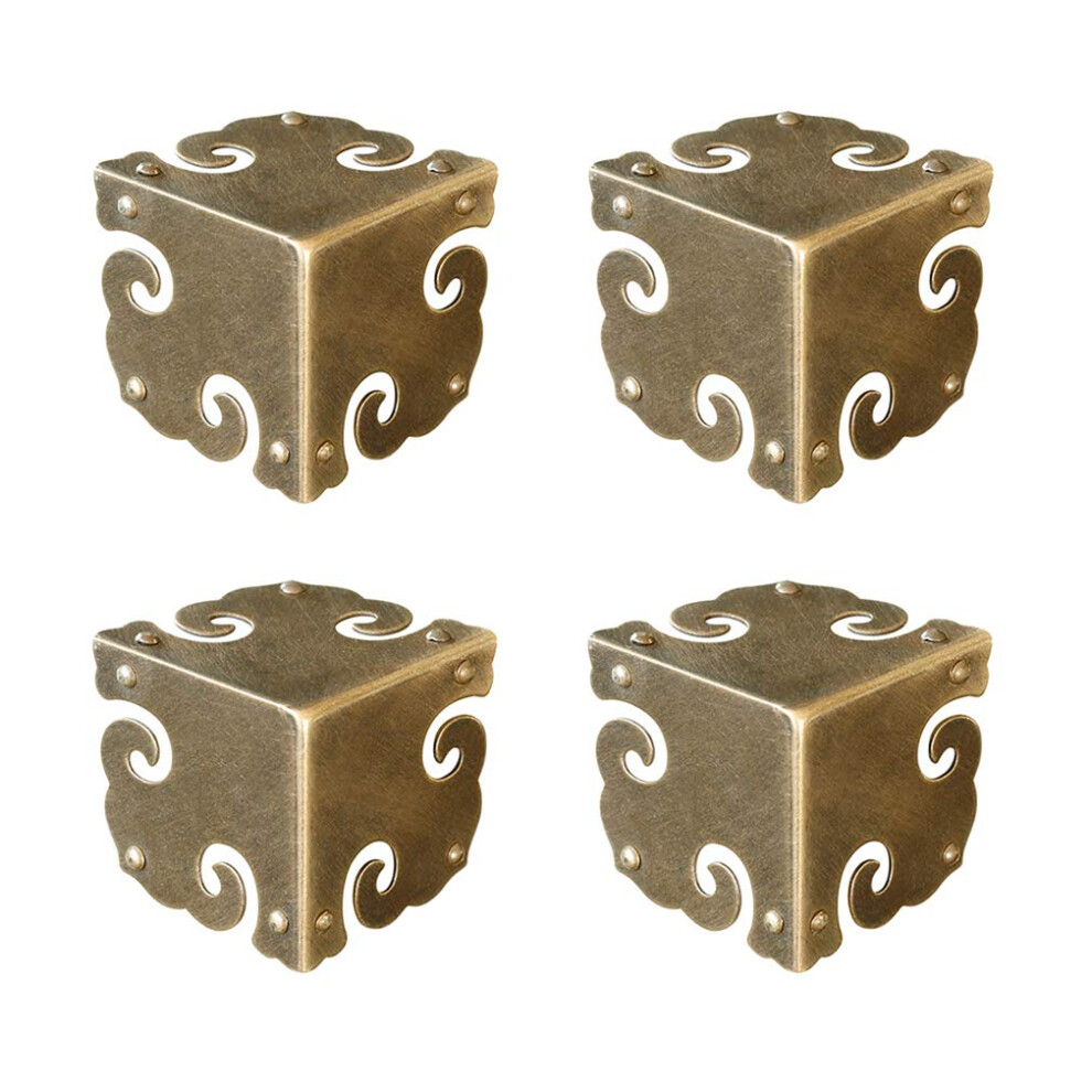 Tiazza 4Pcs Vintage Pure Brass Corner Protectors Antique Hardware Desk Edge Wooden Jewelry Gift Box Cabinet Three Sides Full Encase Corner Guard