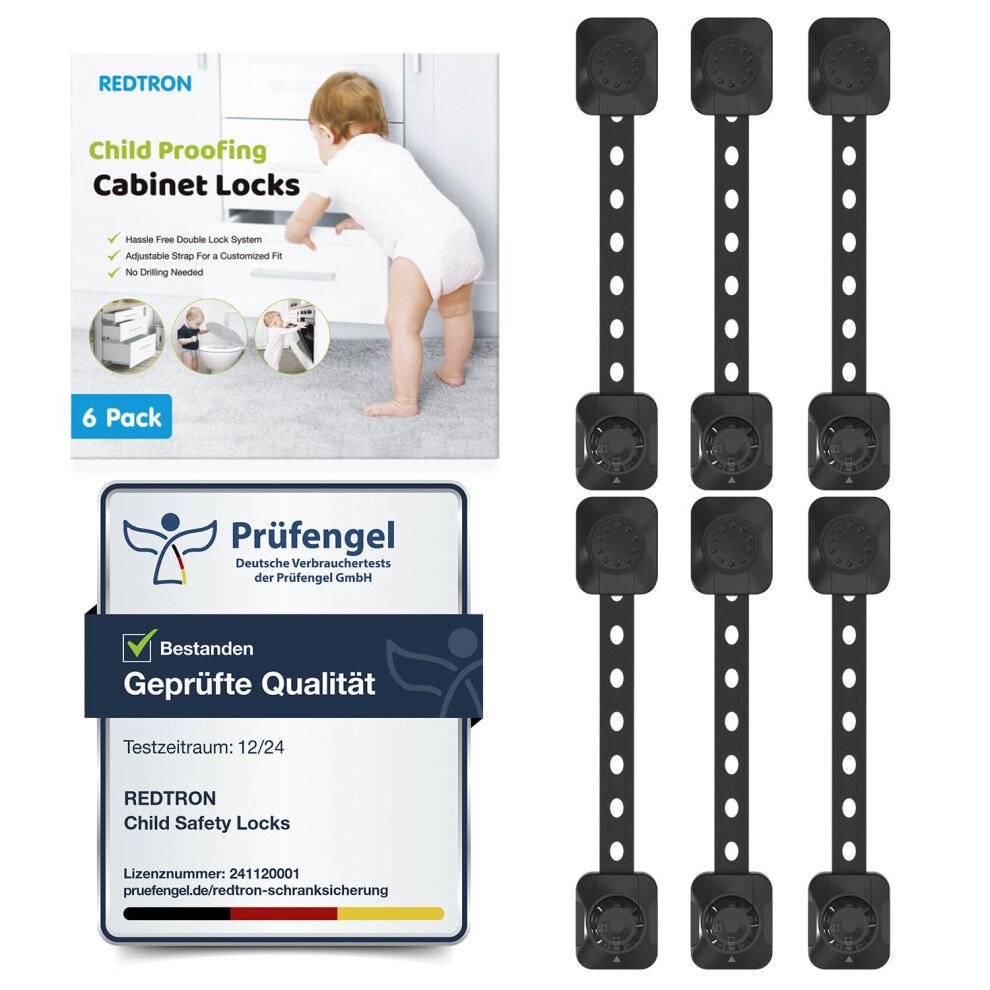 Redtron Adjustable Cupboard Locks For Children, 6 Pack Baby Safety Drawer Latch, Child Locks For Cabinets, Drawer, Closet, Fridge, Refrigerator, 5051225963941