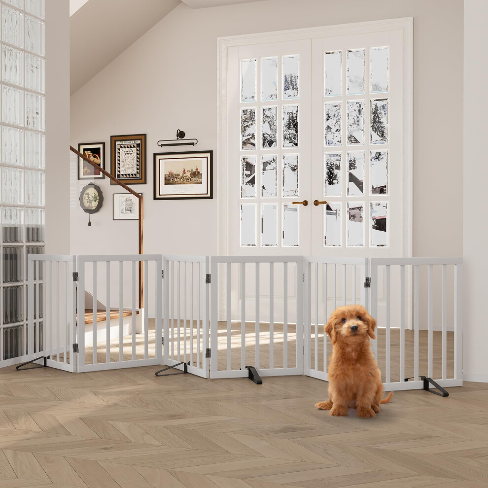 Semiocthome Wood Dog Gates For The House Extra Wide, 6-Panel Freestanding Pet Gates With 4Pcs Metal Stands For Doorways And Stairs, 60Cm (H) Foldable