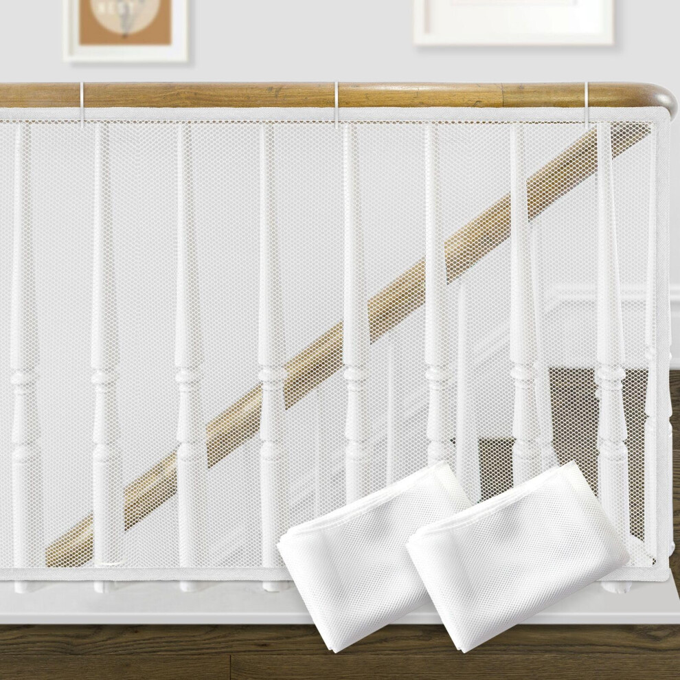 2 Pack 2M X 0.8M Stair Railing Net Baby Proofing Balcony Banister Rail Guard Child Safety Stair Protection Safe Rail, White Gudui