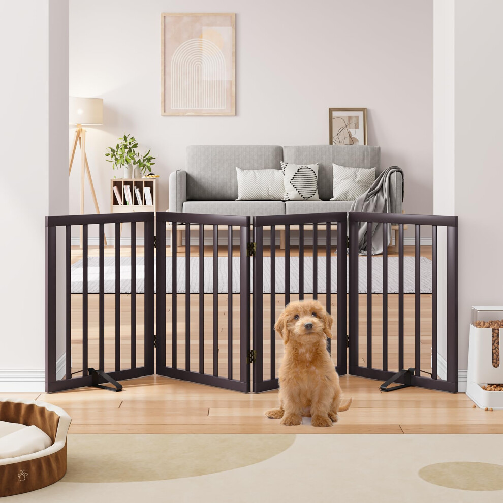 Semiocthome Freestanding Dog Gates And Barriers Indoor Pet Gates For Doorways And Stairs 60Cm (H)- 4 Panels Puppy Gate With 2 Metals Stands Adjustable