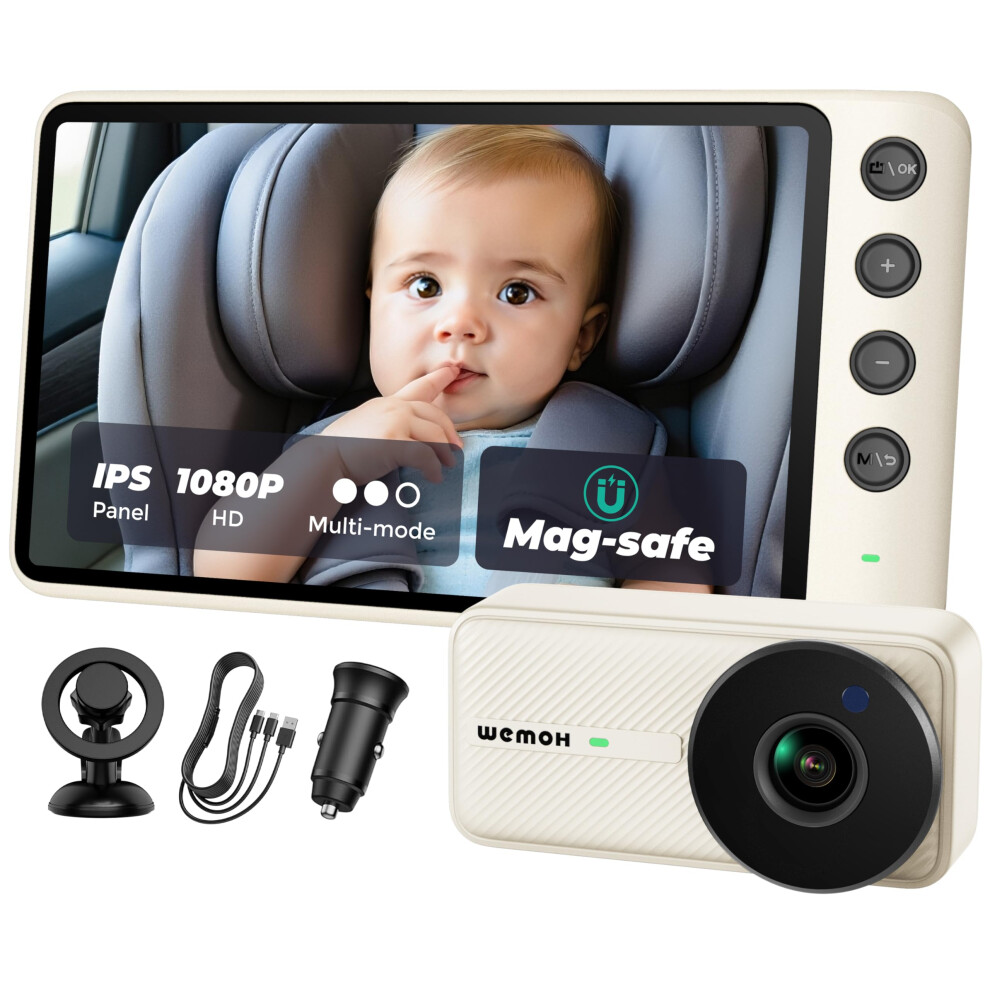 WEMOH Magnetic Baby Car Camera, 5'' 1080P HD IPS Magnetic Mount Display, Auto Night Vision, 360? Rotation with Split & Zoom Mode, USB-Powered Car Seat-image-OPC-PTP7QKQ-NEW