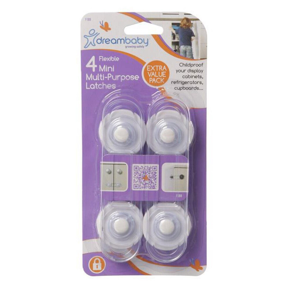 Dreambaby Mini Multi-Purpose Latches - Flexible Baby Safety Door Lock - Transparent - 4 Pack - Model G188