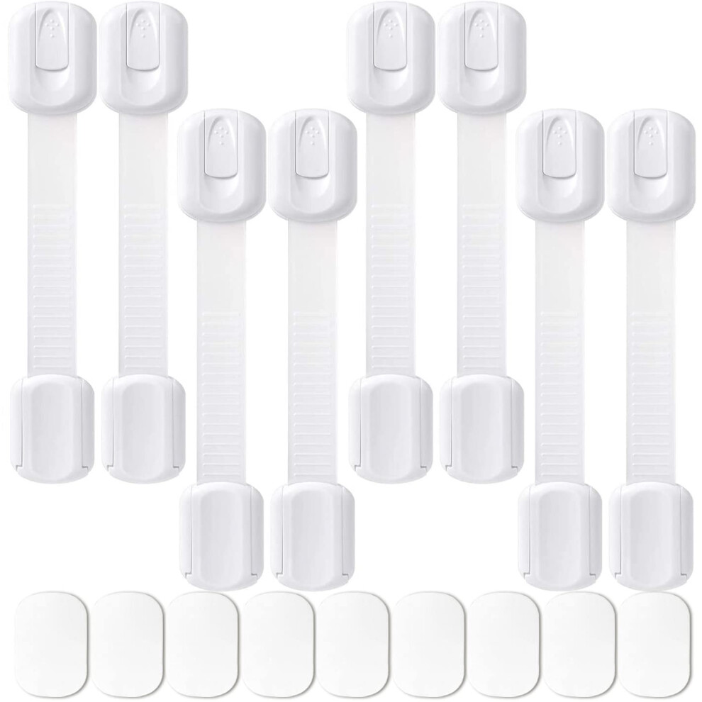Saconell Child Locks For Kitchen Cupboards, 8 Pack White Cupboard Locks For Children + 9 Extra Stickers, Baby Proofing Adjustable Child Safety 5051225970598