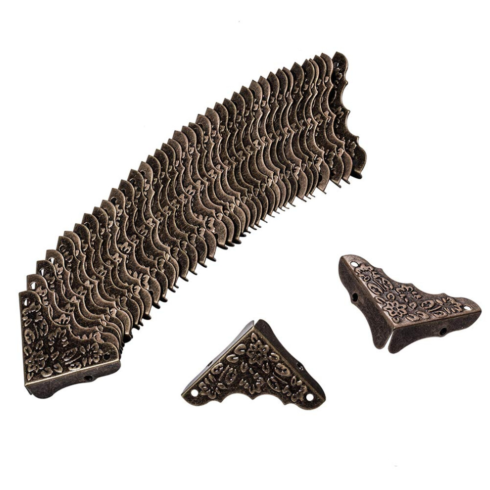 20Pcs Box Edge Cover, 37X37x12mm Metal Furniture Corners Protector Antique Decorative Triangle Carved Guards With Screws For Case Table Desk Bronze Increway