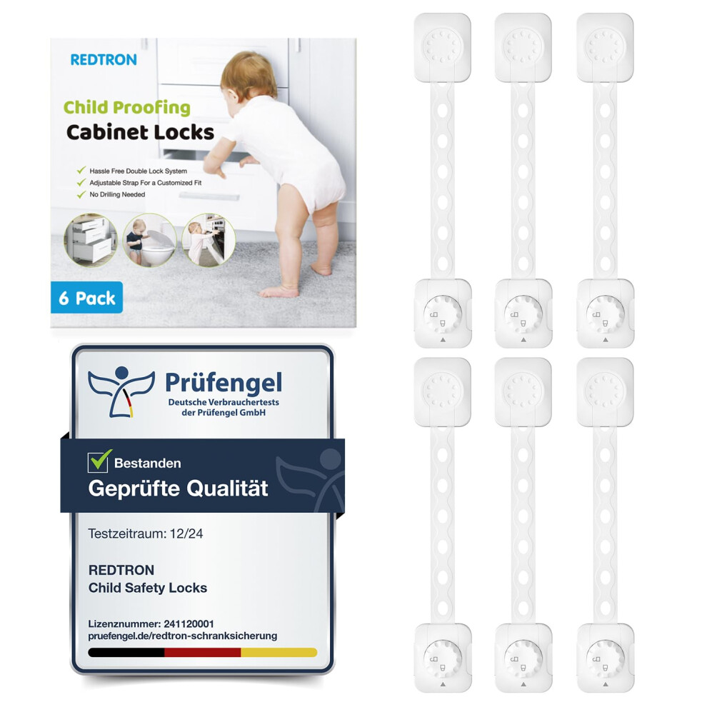 Redtron Adjustable Cupboard Locks For Children, 6 Pack Baby Safety Drawer Latch, Child Locks For Cabinets, Drawer, Closet, Fridge, Refrigerator, 5051225975227