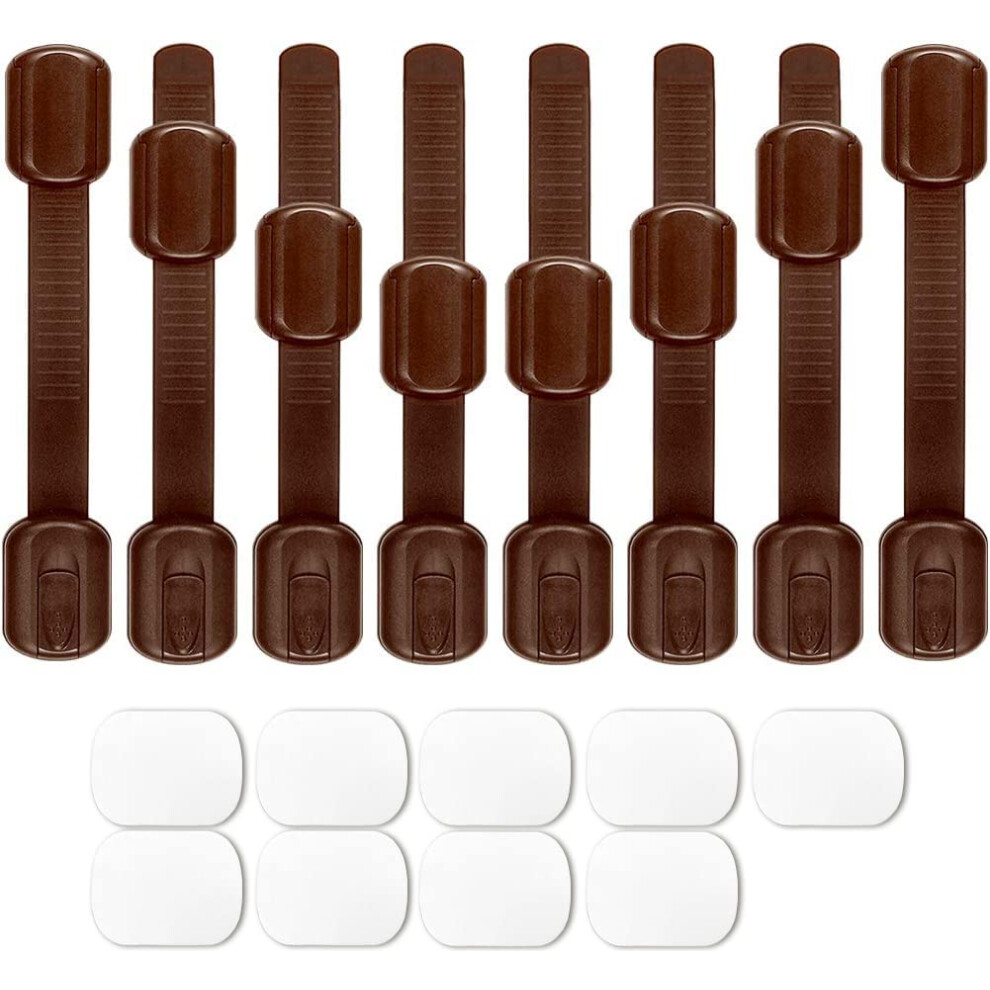 8 Pack Brown Child Safety Locks, Saconell Baby Proof Cabinets Latches With No Trapped Fingers For Cupboard, Drawers, Closet, Toilet Seat, Oven And 5051225975128