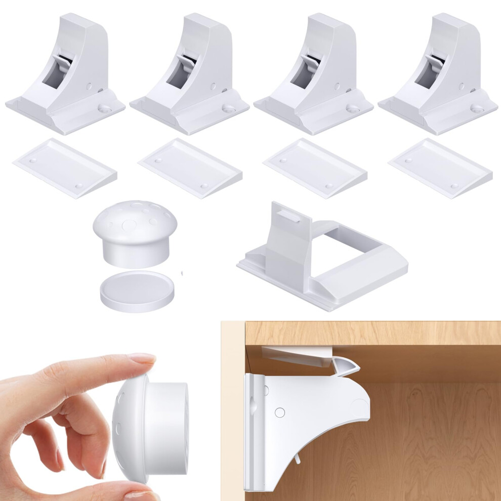 Aosite Magnetic Child Safety Cupboard Locks For Children 4 Pack+1 Keys, Baby Safety Lock For Cupboards And Drawers With Adhesive No Drilling Or Screws