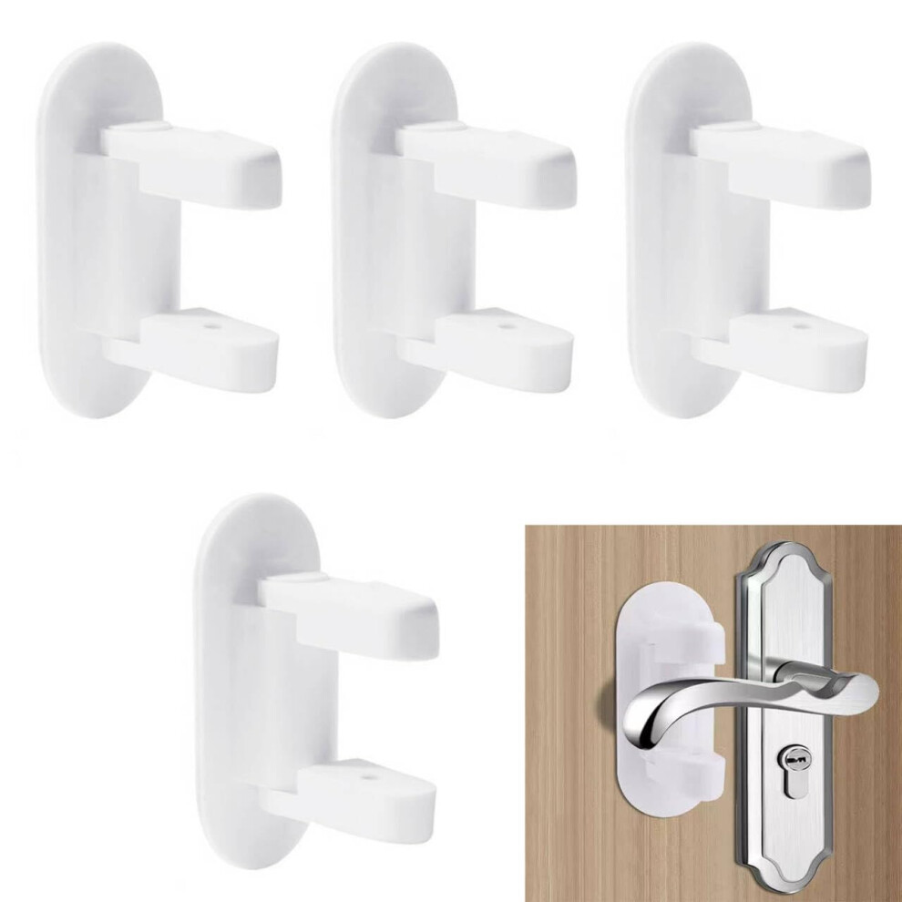 Puedno 4 Pack Door Lever Safety Locks, Safety Door Handle Lock For Child, No Drill Self-Adhesive Door Handle Locks For Child-Proof & Pet-Proof For Bedroom