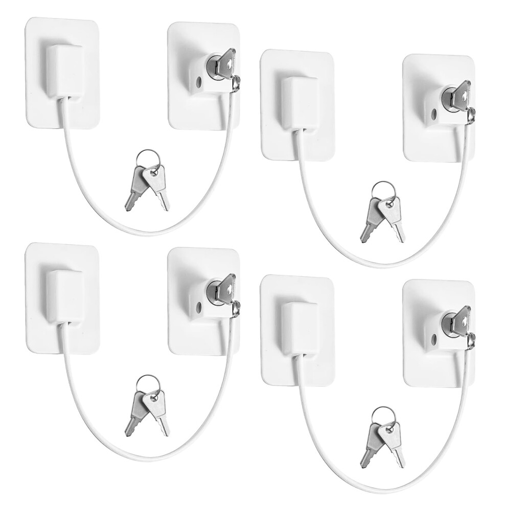 4 Pcs Fridge Lock, Adhesive Refrigerator Lock No Drilling Window Locks Child Safety Cupboard Locks With 8 Keys For Doors Drawer Washing Machines Hemiks