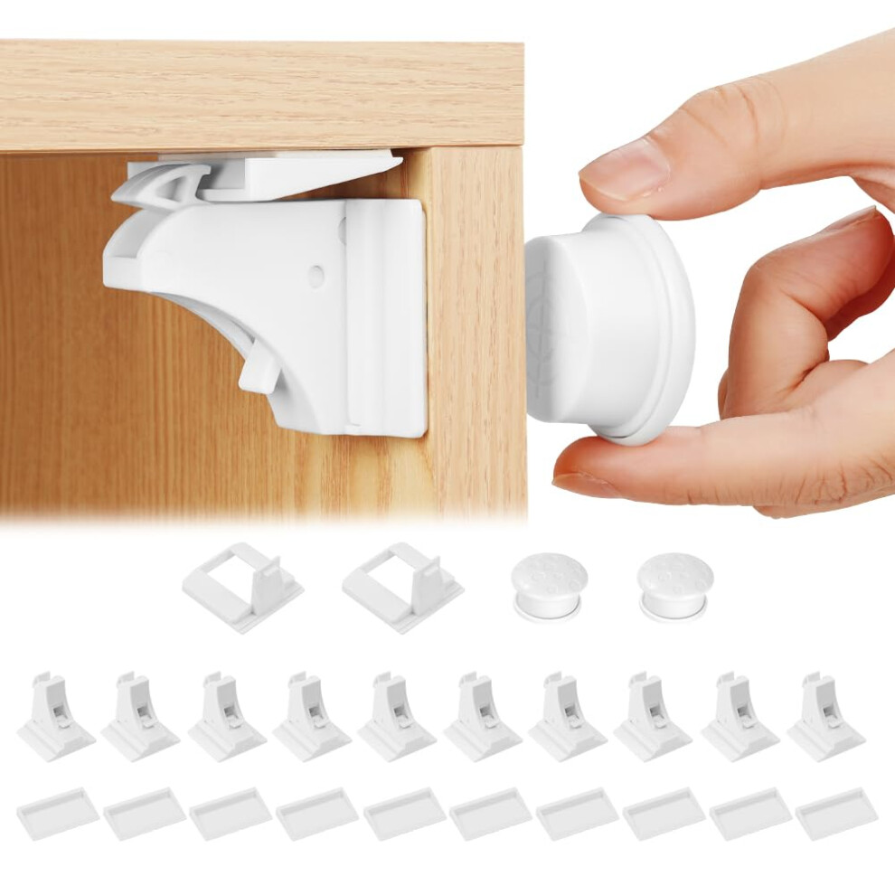 Magnetic Cupboard Locks,Child Safety Magnetic Cupboard Locks (10 Locks + 2 Key),Invisible Baby Proofing No Screws Or Drilling For Hotut