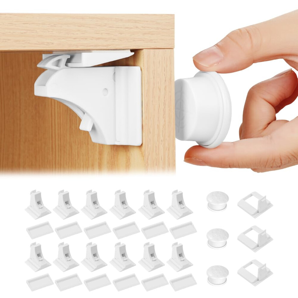 Magnetic Cupboard Locks,Child Safety Magnetic Cupboard Locks (12 Locks + 3 Key),Invisible Baby Proofing No Screws Or Drilling For Hotut