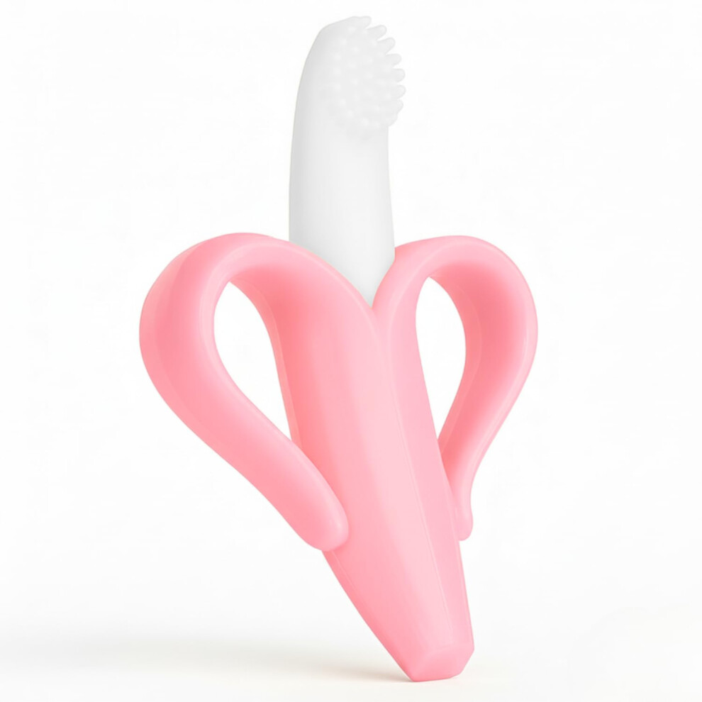 Teether For Babies - Banana Teething Toothbrush With Free Pouch (Pink) Pink Babyherz