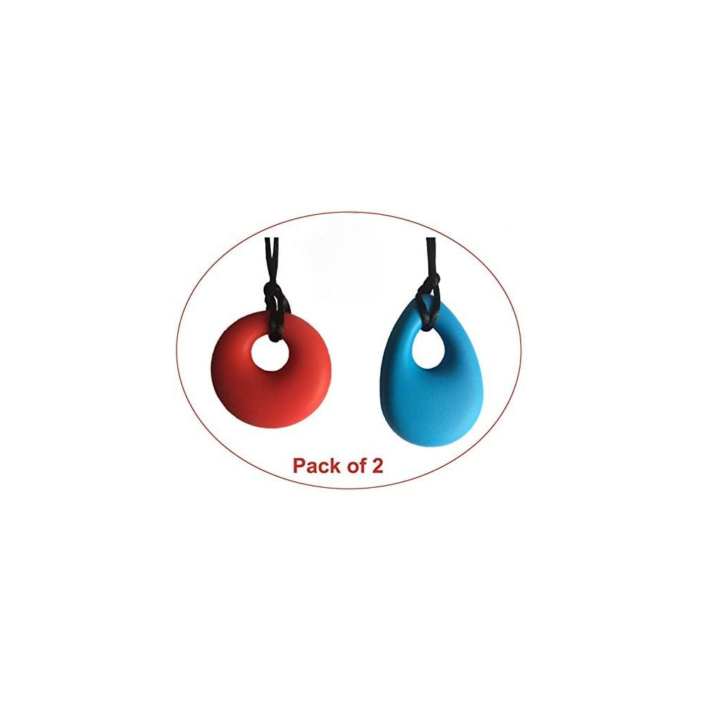 Chew Pendant Pack Of 2 Training And Development Fidget Chew Necklace For,Sensory,Oral Motor, Anxiety, Autism, Adhd ( And Red) Blue/Red Chewaid
