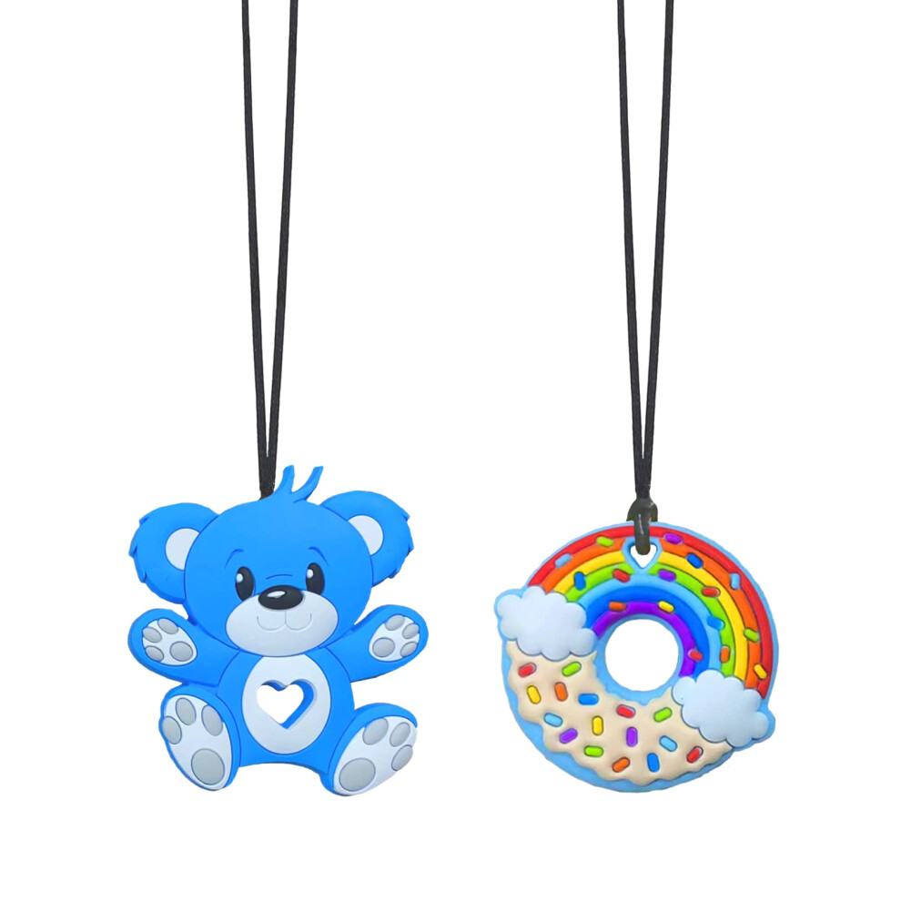 Chew Toys For Autistic Children, 2 Pack Food Grade Silicone Sensory Chew Necklaces Teether Teething Toys For Autistic Children Boys Girls With Blue Wandergo