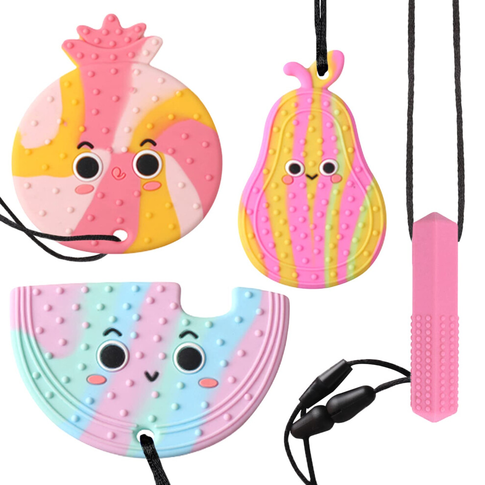Sensory Chew Necklaces, 4Pcs Silicone Chewy Teether For Teething Oral Motor Biting Needs Autism Adhd Chewing Sticks Toys With Adjustable Buckle Safe Wandergo
