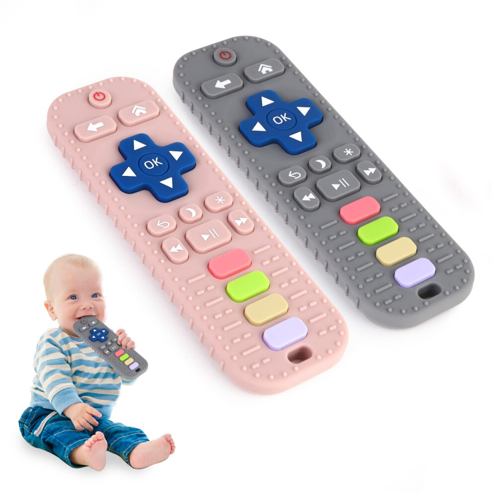 2 Pack Silicone Teething Toys For Babies 0-6 Months, Teethers 6-12 Remote Teether Baby, Sensory Babies, Baby Chew Toys, Toddler Infant Newborn Hooku