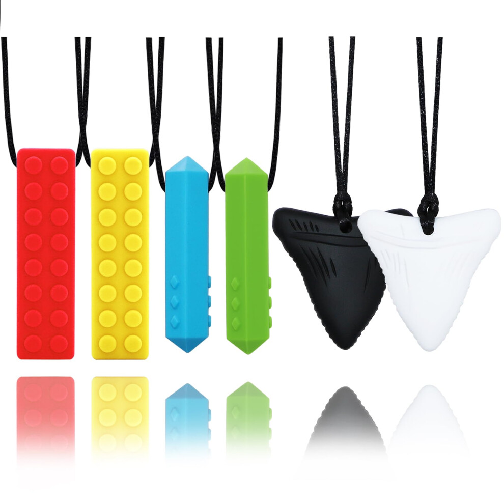 Chew Toys For Autistic Children 6 Pack, Sensory Chew Necklace Buddy For Kids With Autism, Adhd, Spd, Chewing, Biting, Silicone Oral Chewy Toys Hoaisun