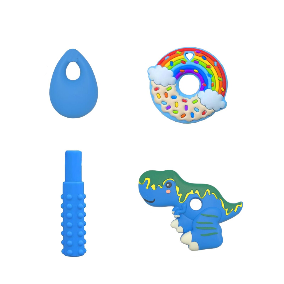Sensory Chew Toys For Autism, 4 Pack Silicone Autism Chew Toys For Autistic Children, Chewy Toys For Autism Teether Toy For Boys Girls(Blue) Blue Yitulou