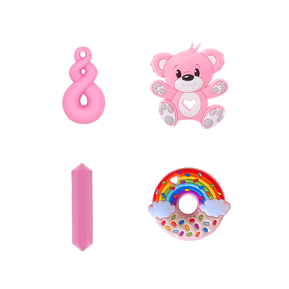 Chew Toys For Autistic Children, 4 Pack Silicone Autism Sensory Chew Necklaces, Chewy Toys For Autism Teether Toy For Boys Pink Yitulou