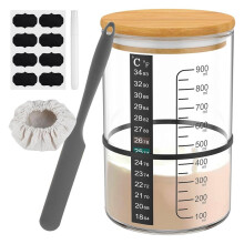 Sauerteig-Gärglas 900 Ml, Runder Vorratsbehälter mit Holzdeckel, Wiederverwendbar zum Brotbacken