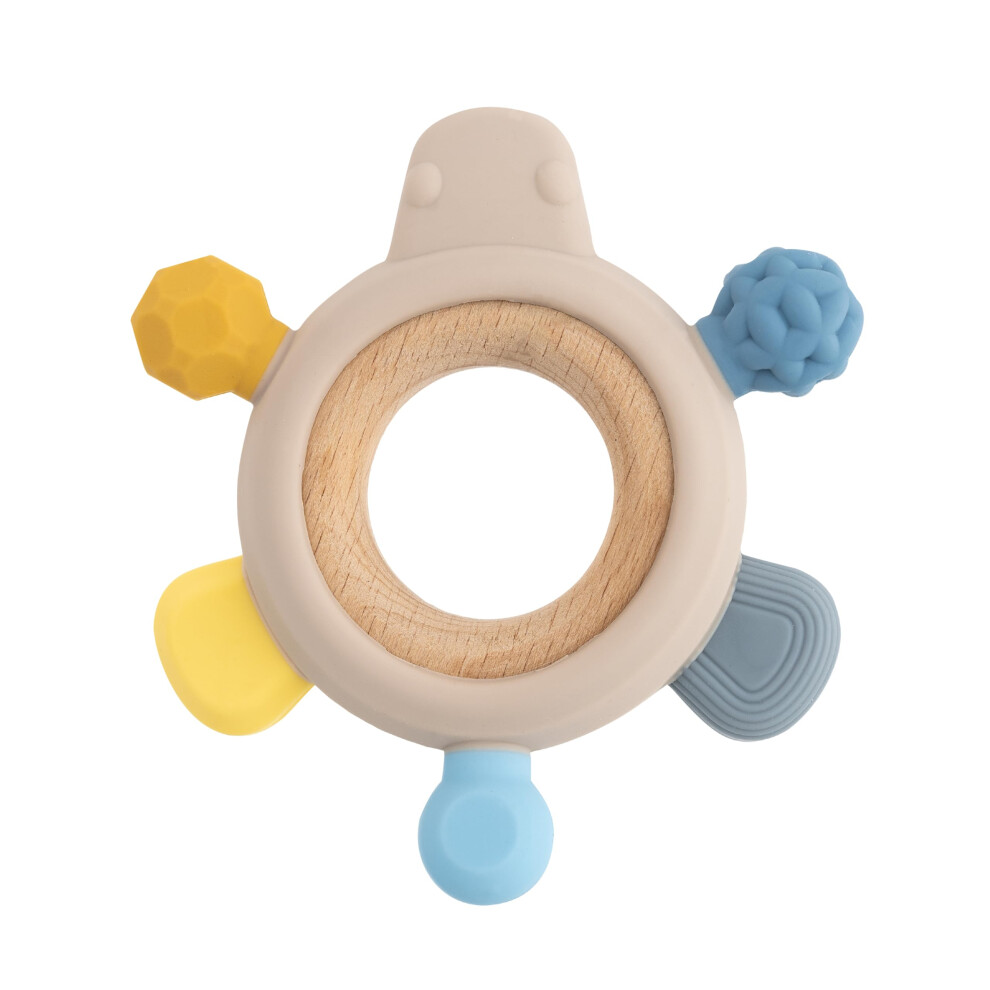 Baby-Nova Wood And Silicone Teether- From 3+ Months - Teething Rings Baby Toy - Tooth And Gum Pain Relief - Play & Learn - Early Motor Skills