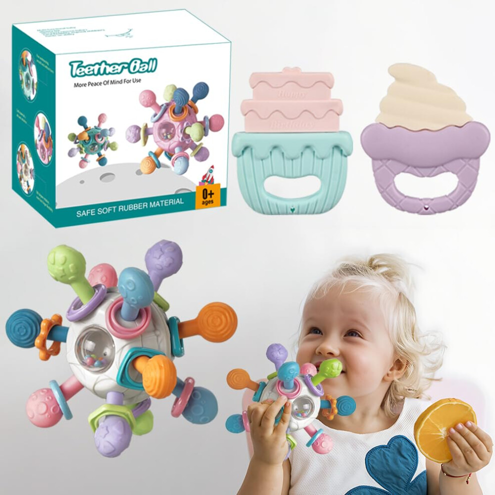 Dlagomlife Grave Ball Baby Toy, Sensory Teething Ring Toy, Silicone Teether Motor Skills, Early Education