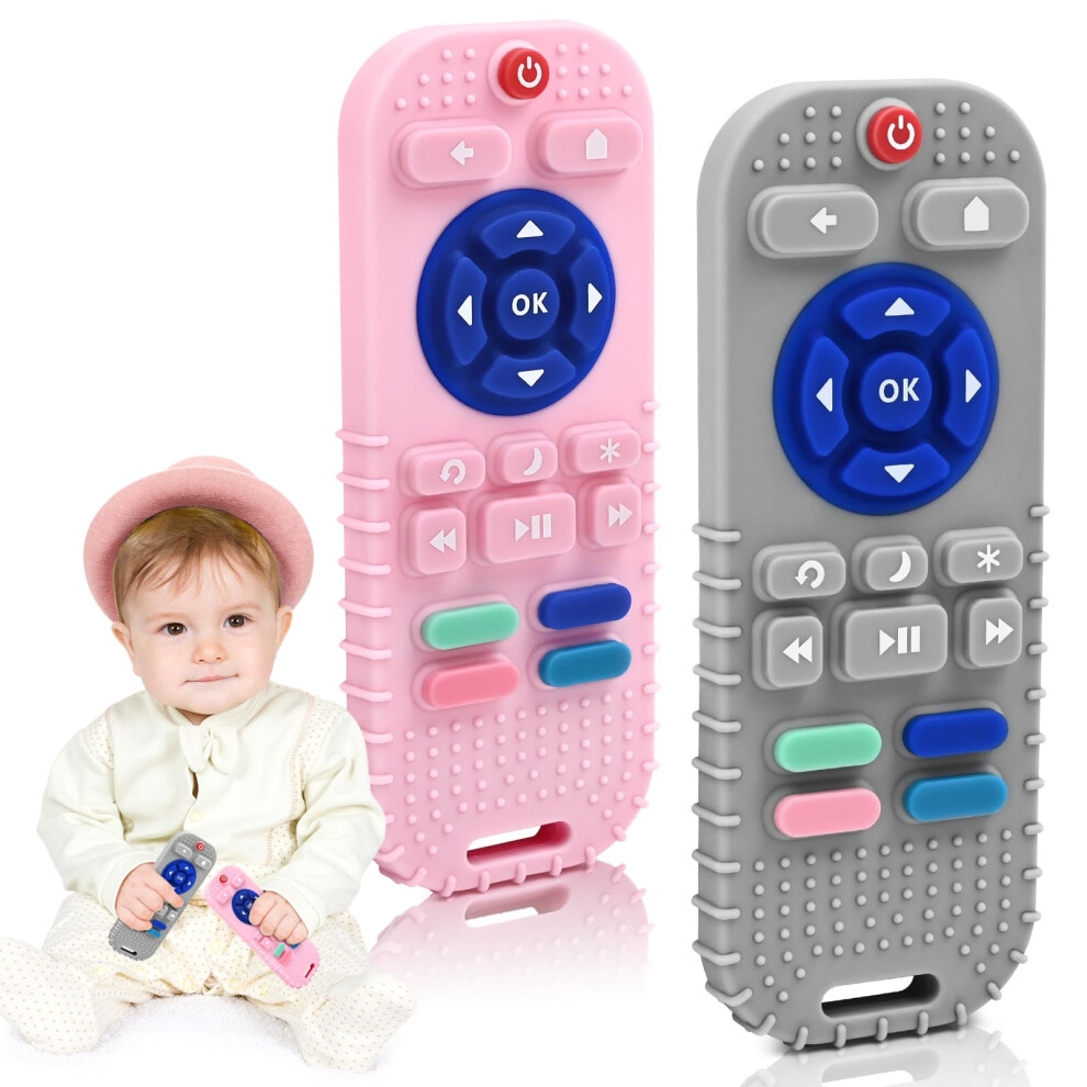 2 Pack Baby Teether For Teething Relief Baby Toys 0 3 6 12 Months, Sensory Silicone Remote Control Baby Teether Toy For Babies Newborn Infant Boy Girl Aituitui