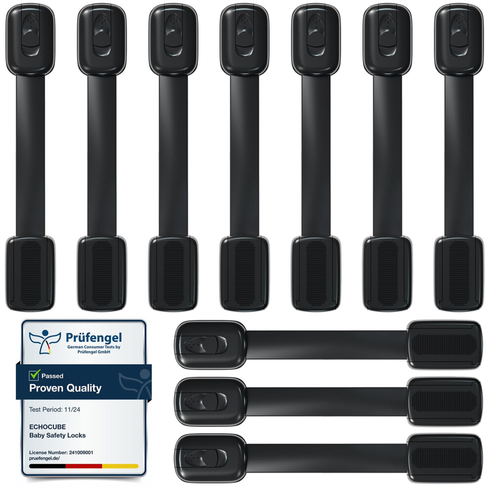 Echocube Cupboard Locks For Children, 10 Packs Adjustable Baby-Proof Cabinet Locks With 3M Adhesive, Child Safety Locks For Drawers, Fridge, Toilet, 5051225977139