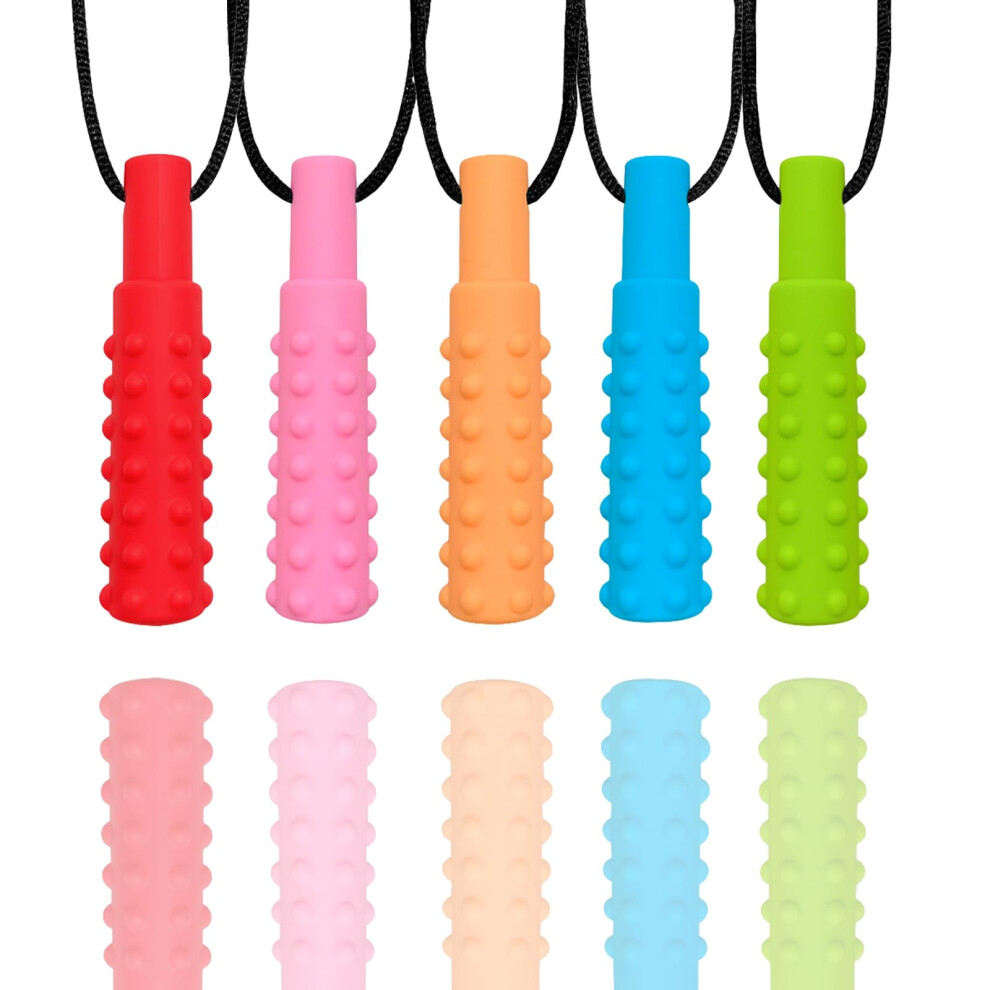 Silicone Sensory Chew Necklace, 5 Pack Chewy Buddy Toys For Autism Adhd Spd | Anxiety Relief & Oral Motor Chewelry For Kids Fitulabo