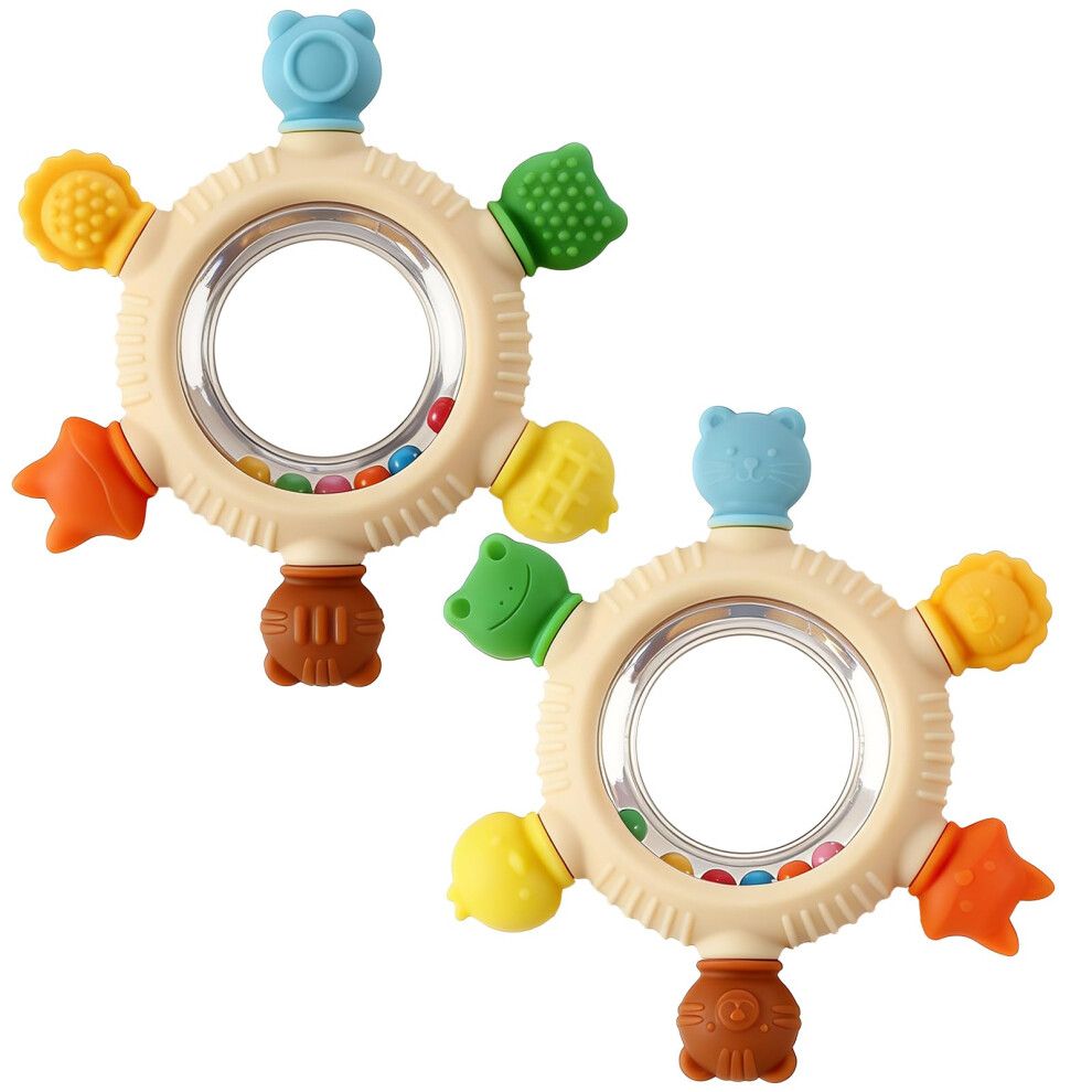 2 Pack Teething Toys For Baby, Silicone Baby Rattle Teether Sensory Teeting Toys For Babies Toddlers Infants, Baby Boy Girl Shower Gifts Teething Gsrenyu