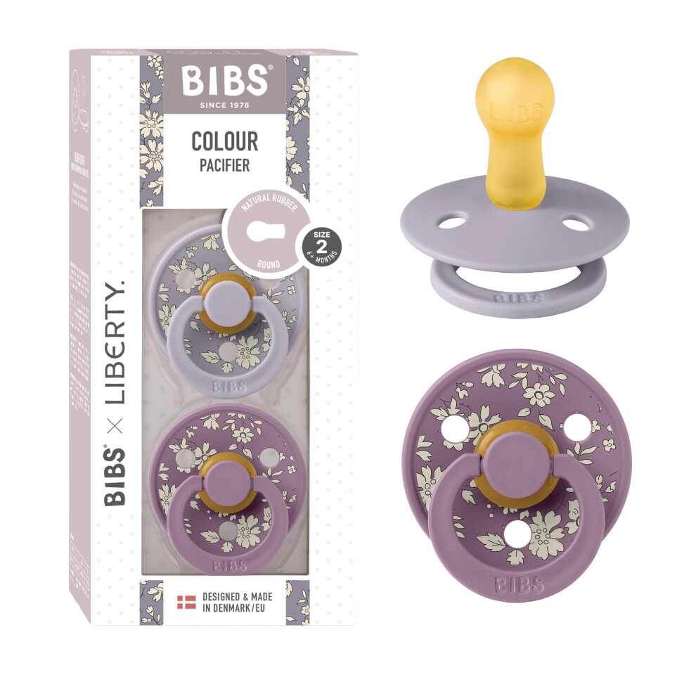 Liberty Pacifier | 2 Colour Natural Rubber Latex Soothers | Bpa Free Dummy Pacifier | Round Nipple | Designed & Made In Denmark | Capel Fossil Bibs