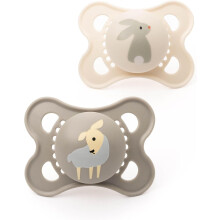 MAM Original Soothers | 0-6 Months | 2 Pack | Comes in Dummy Steriliser Case | Sustainable Materials | Baby Accessories for Newborn | Grey/Cream
