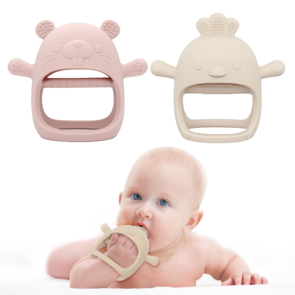 Teething-Silicone-Teether 2 Pack Teething Toys For Baby - Teething Mitten For Babies,Baby Teethers For Toddler Infant, Silicone Baby Teether Toys - Metalnuts