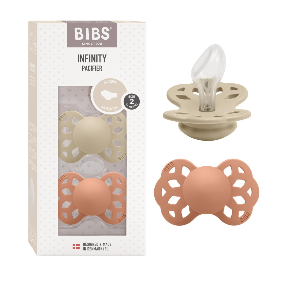 Bibs Infinity Anatomical Soother 2-Pack, Bpa Free, Orthodontic Silicone Nipple, Orthodontic Nipple. Silicone, Made In Denmark, 6-18 Months (Pack Of