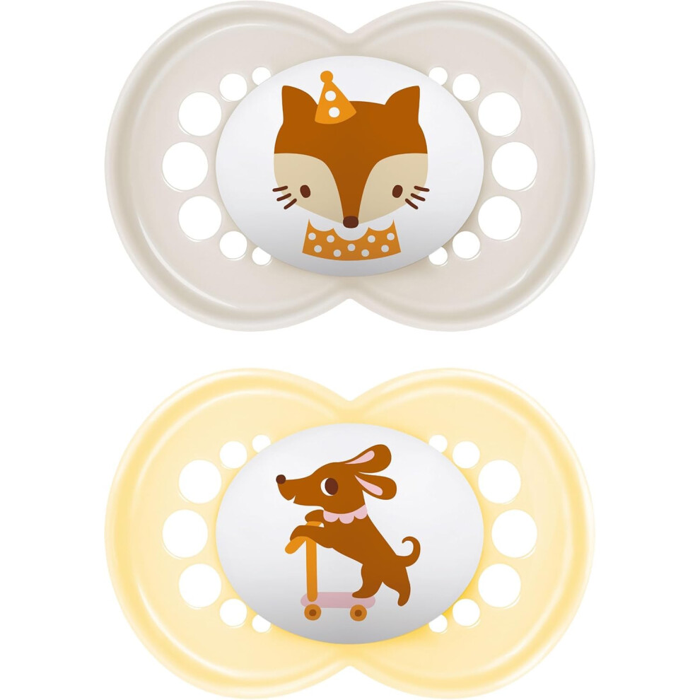 Mam Original 6+M Soother 2Pk - Unisex Baby Soothers With Self Sterilising Travel Case, Newborn Essentials (Designs May Vary)